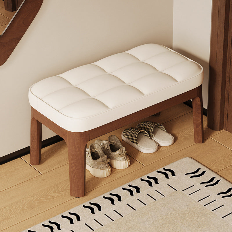 Modern Minimalist Rectangular Low Stool with PU Leather & Solid Wood Grid – Ideal for Entryway & Living Room