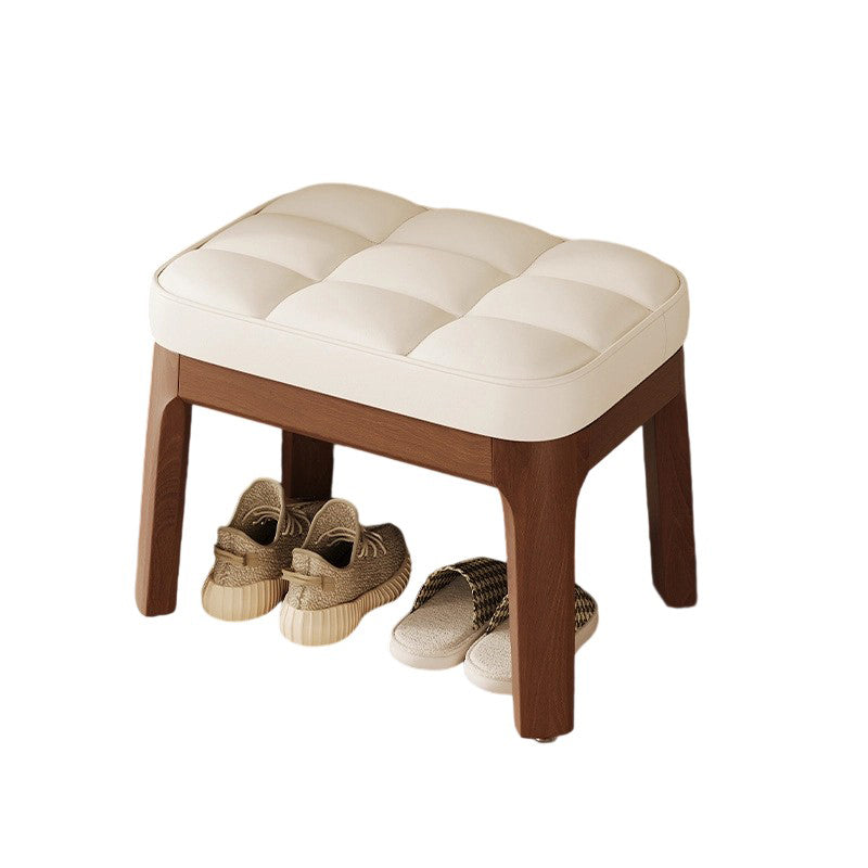 Modern Minimalist Rectangular Low Stool with PU Leather & Solid Wood Grid – Ideal for Entryway & Living Room