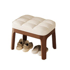 Modern Minimalist Rectangular Low Stool with PU Leather & Solid Wood Grid – Ideal for Entryway & Living Room