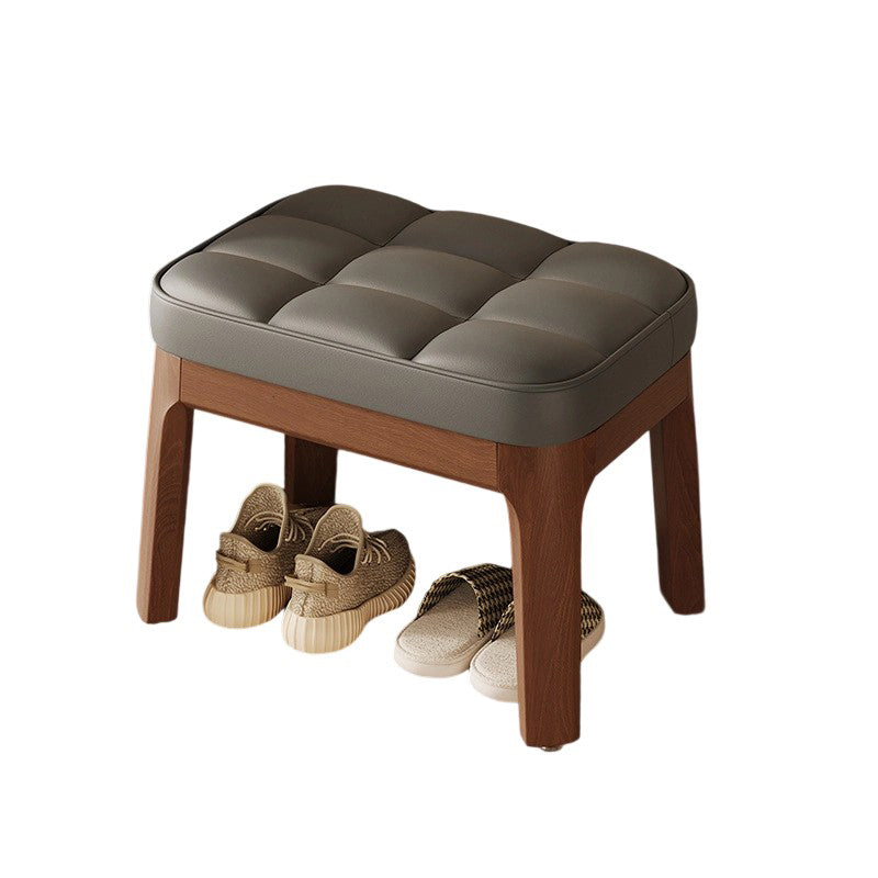 Modern Minimalist Rectangular Low Stool with PU Leather & Solid Wood Grid – Ideal for Entryway & Living Room