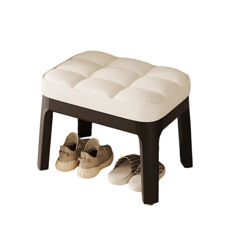 Modern Minimalist Rectangular Low Stool with PU Leather & Solid Wood Grid – Ideal for Entryway & Living Room