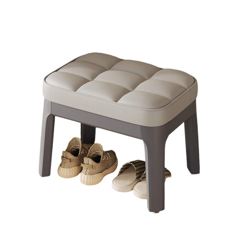 Modern Minimalist Rectangular Low Stool with PU Leather & Solid Wood Grid – Ideal for Entryway & Living Room