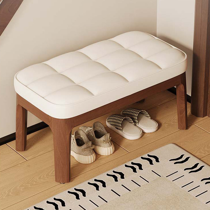 Modern Minimalist Rectangular Low Stool with PU Leather & Solid Wood Grid – Ideal for Entryway & Living Room