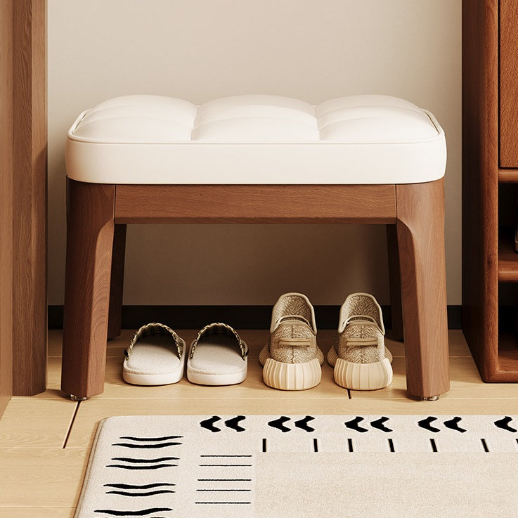 Modern Minimalist Rectangular Low Stool with PU Leather & Solid Wood Grid – Ideal for Entryway & Living Room
