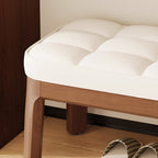 Modern Minimalist Rectangular Low Stool with PU Leather & Solid Wood Grid – Ideal for Entryway & Living Room