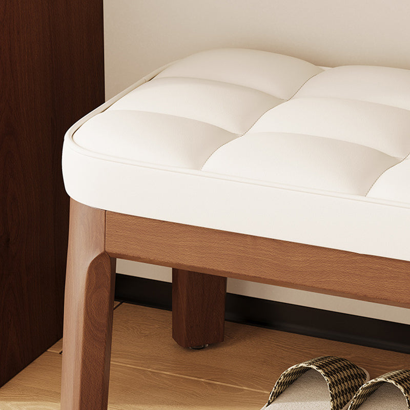 Modern Minimalist Rectangular Low Stool with PU Leather & Solid Wood Grid – Ideal for Entryway & Living Room