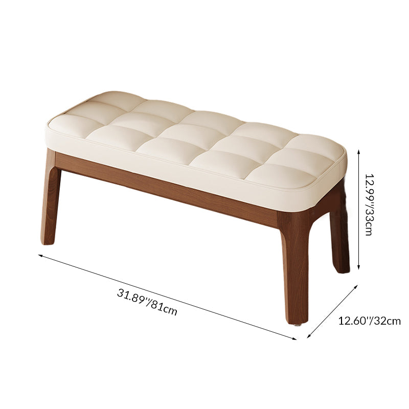 Banco Zapatero Nórdico Contemporáneo en Piel Sintética con Estructura de Madera Maciza y Tapicería de Cuadrícula Rectangular para Recibidor y Sala de Estar