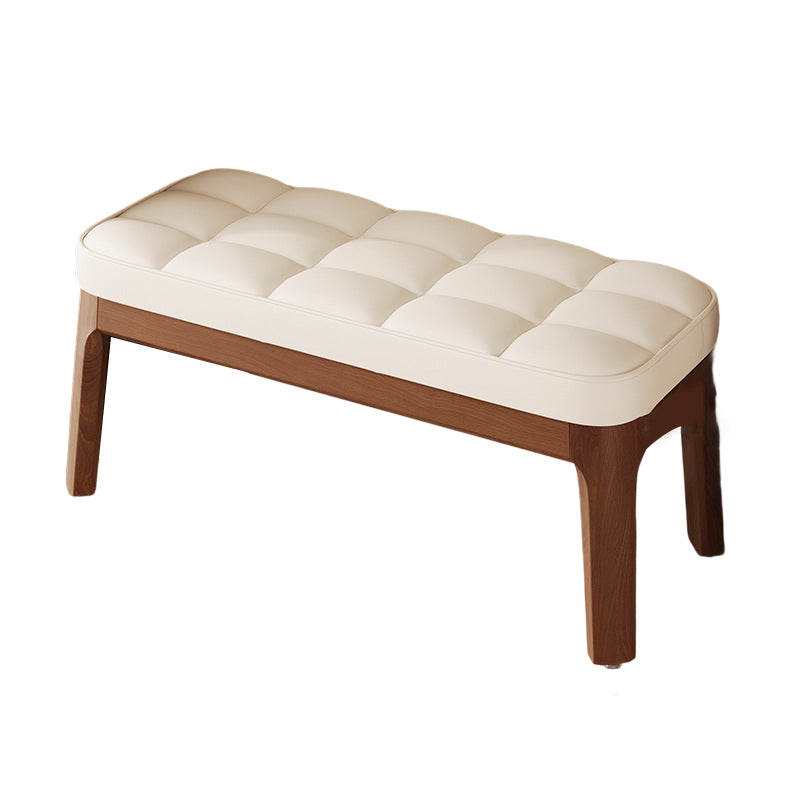 Banco Zapatero Nórdico Contemporáneo en Piel Sintética con Estructura de Madera Maciza y Tapicería de Cuadrícula Rectangular para Recibidor y Sala de Estar