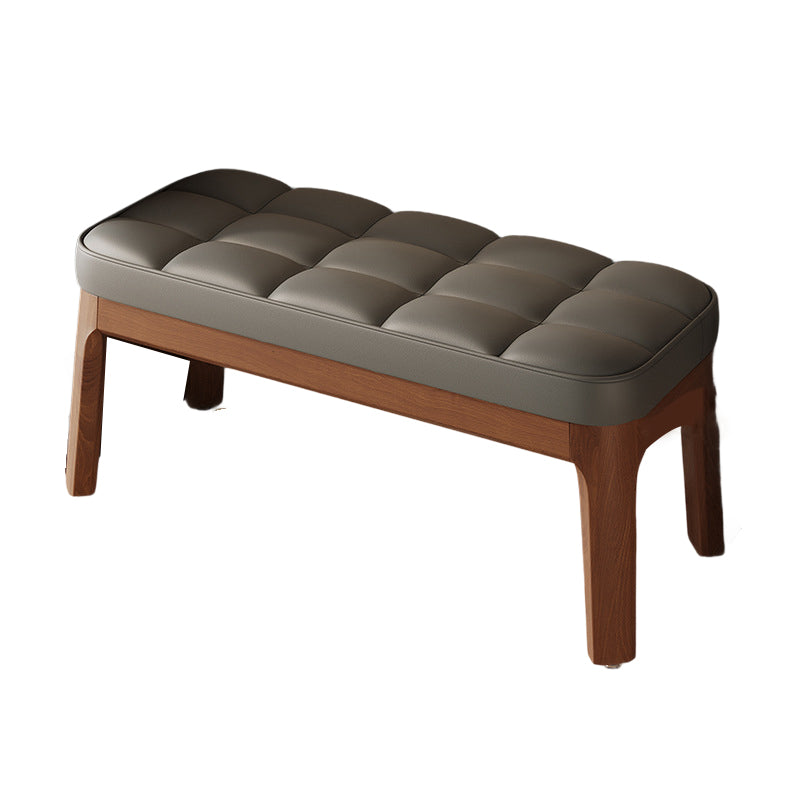 Contemporary Scandinavian PU Leather Shoe Bench in Solid Wood with Rectangular Grid Upholstery for Entryway & Living Room