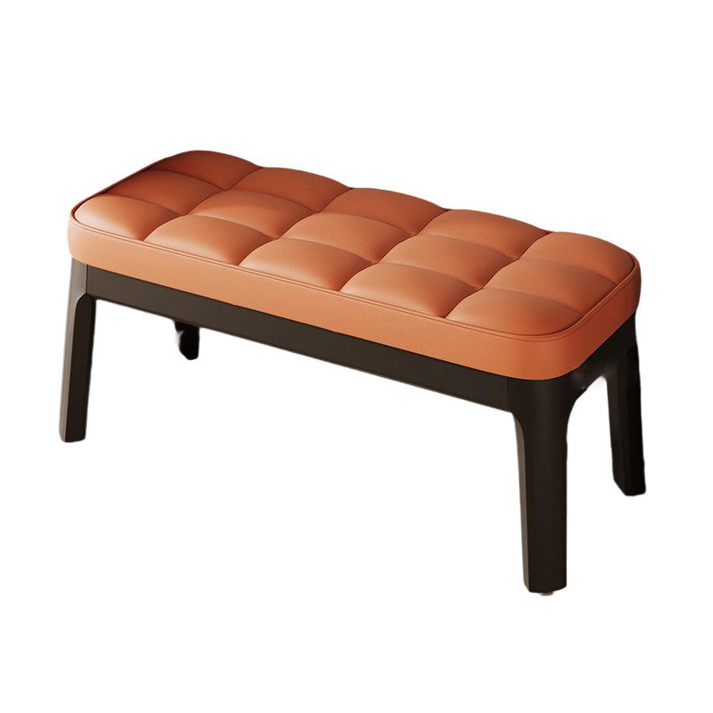 Contemporary Scandinavian PU Leather Shoe Bench in Solid Wood with Rectangular Grid Upholstery for Entryway & Living Room
