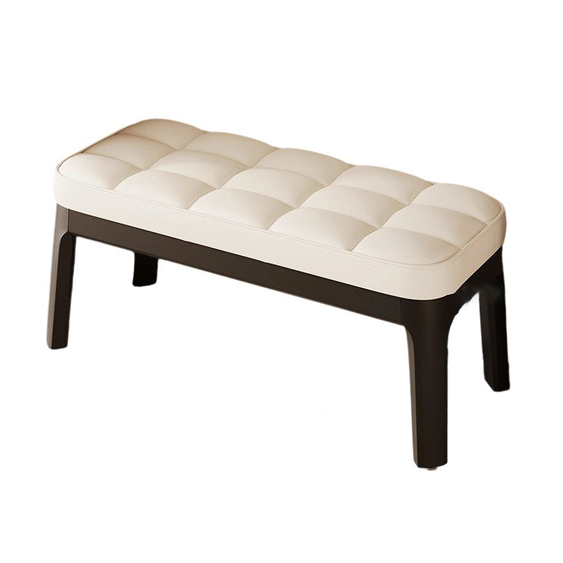 Contemporary Scandinavian PU Leather Shoe Bench in Solid Wood with Rectangular Grid Upholstery for Entryway & Living Room