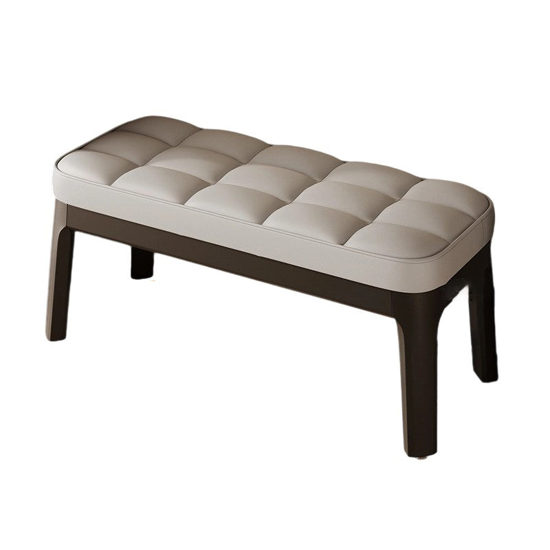 Contemporary Scandinavian PU Leather Shoe Bench in Solid Wood with Rectangular Grid Upholstery for Entryway & Living Room