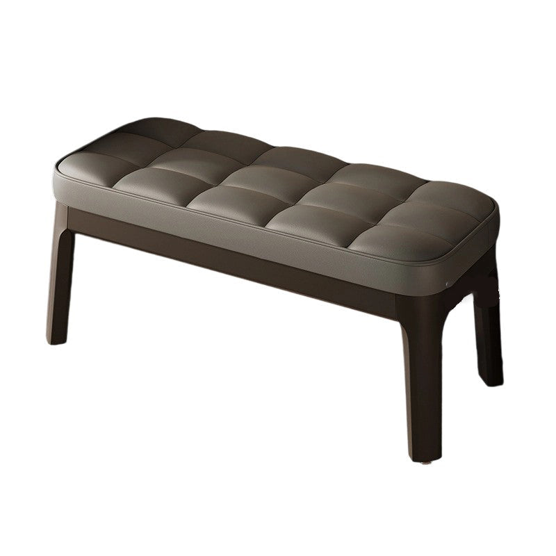 Contemporary Scandinavian PU Leather Shoe Bench in Solid Wood with Rectangular Grid Upholstery for Entryway & Living Room