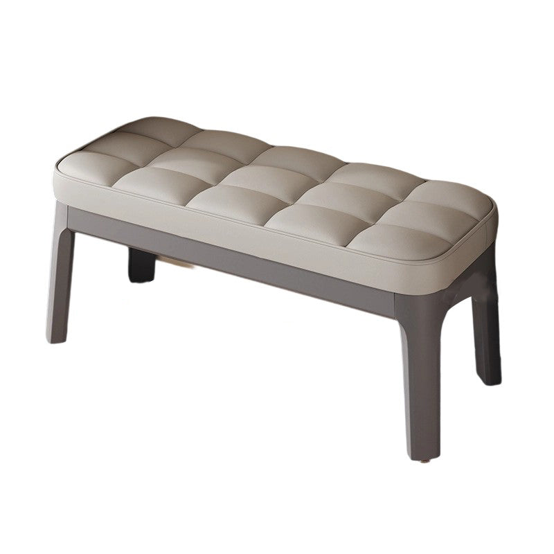 Contemporary Scandinavian PU Leather Shoe Bench in Solid Wood with Rectangular Grid Upholstery for Entryway & Living Room