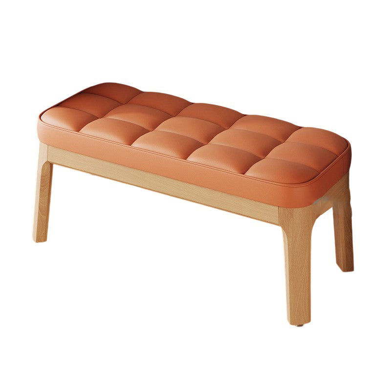 Contemporary Scandinavian PU Leather Shoe Bench in Solid Wood with Rectangular Grid Upholstery for Entryway & Living Room