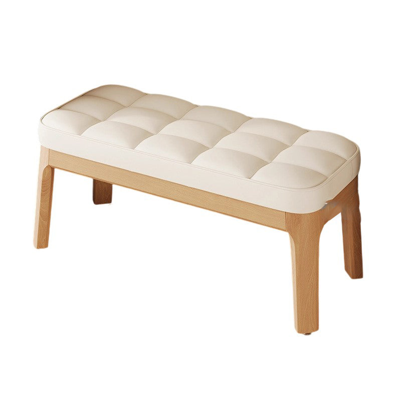 Contemporary Scandinavian PU Leather Shoe Bench in Solid Wood with Rectangular Grid Upholstery for Entryway & Living Room