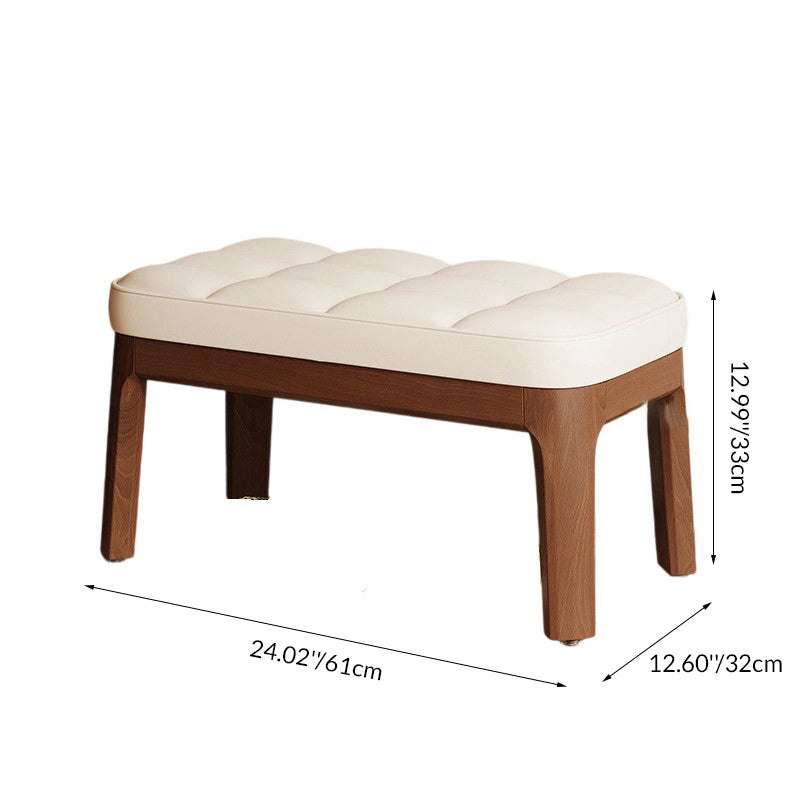Banco Zapatero Nórdico Contemporáneo en Piel Sintética con Estructura de Madera Maciza y Tapicería de Cuadrícula Rectangular para Recibidor y Sala de Estar