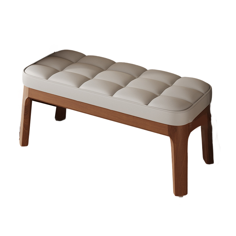 Contemporary Scandinavian PU Leather Shoe Bench in Solid Wood with Rectangular Grid Upholstery for Entryway & Living Room