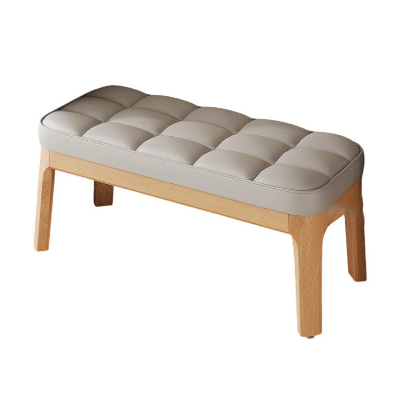 Contemporary Scandinavian PU Leather Shoe Bench in Solid Wood with Rectangular Grid Upholstery for Entryway & Living Room