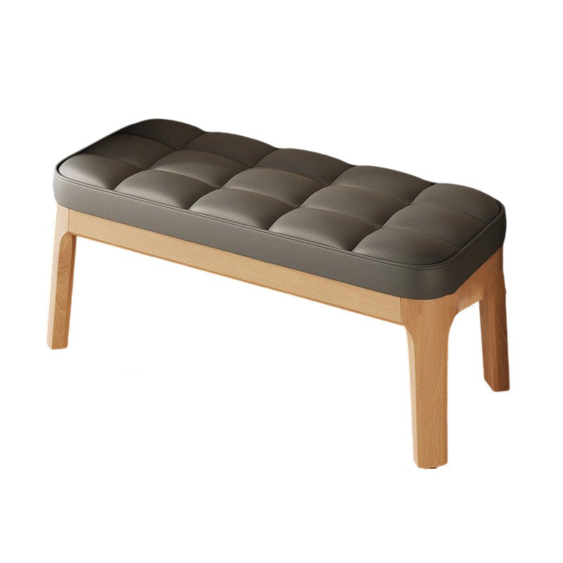 Contemporary Scandinavian PU Leather Shoe Bench in Solid Wood with Rectangular Grid Upholstery for Entryway & Living Room