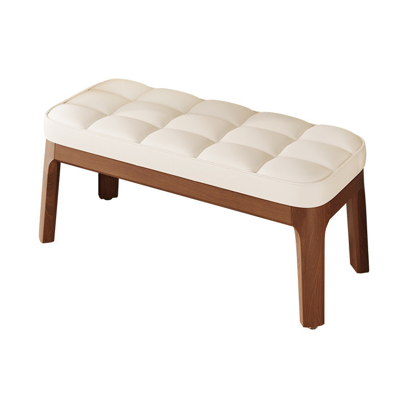 Banco Zapatero Nórdico Contemporáneo en Piel Sintética con Estructura de Madera Maciza y Tapicería de Cuadrícula Rectangular para Recibidor y Sala de Estar