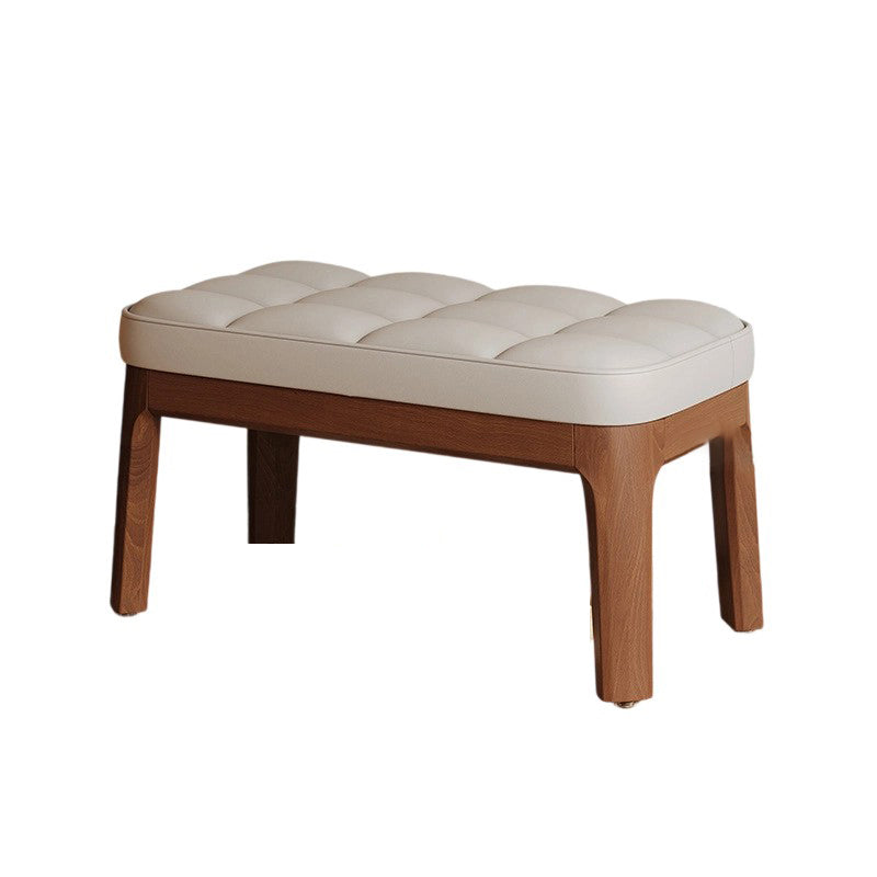 Banco Zapatero Nórdico Contemporáneo en Piel Sintética con Estructura de Madera Maciza y Tapicería de Cuadrícula Rectangular para Recibidor y Sala de Estar