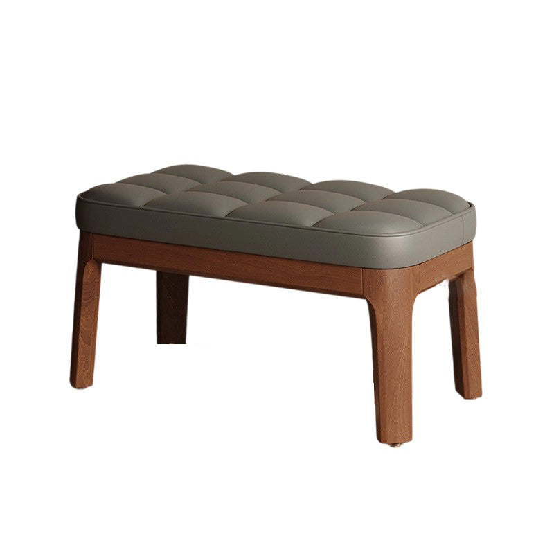 Contemporary Scandinavian PU Leather Shoe Bench in Solid Wood with Rectangular Grid Upholstery for Entryway & Living Room
