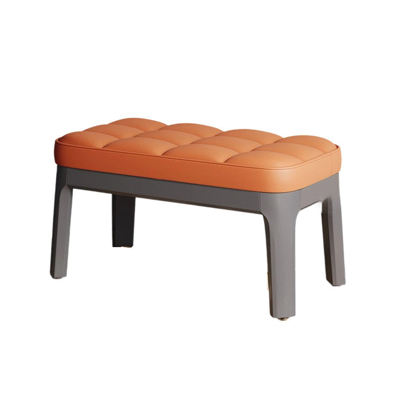 Contemporary Scandinavian PU Leather Shoe Bench in Solid Wood with Rectangular Grid Upholstery for Entryway & Living Room