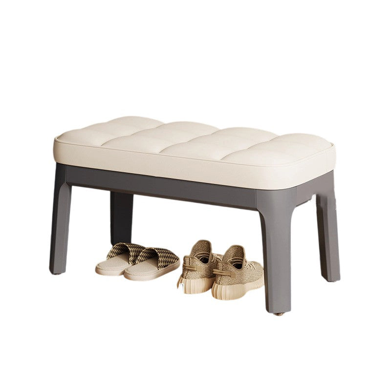 Contemporary Scandinavian PU Leather Shoe Bench in Solid Wood with Rectangular Grid Upholstery for Entryway & Living Room