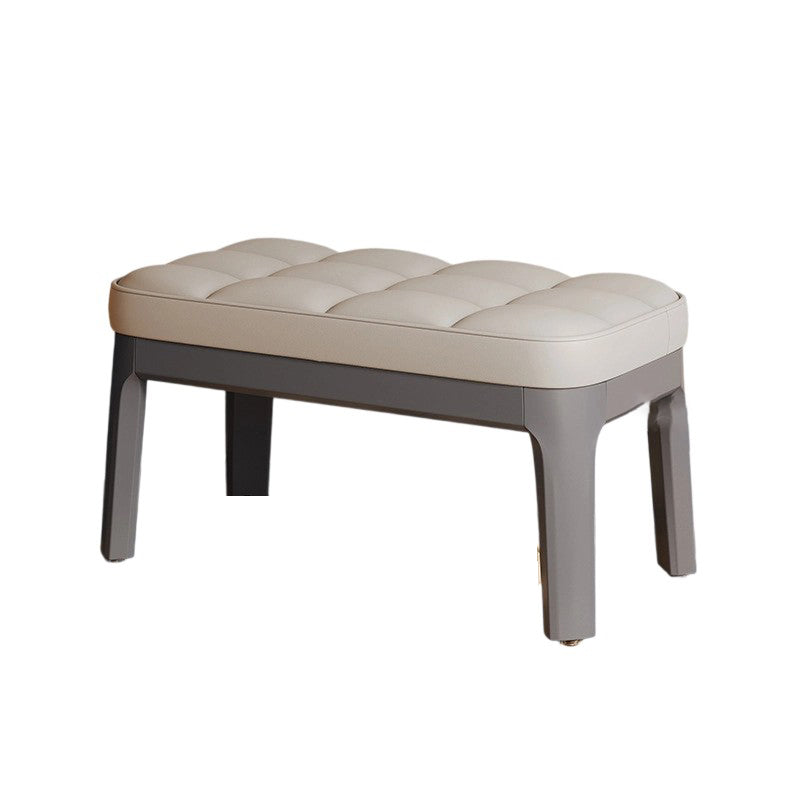 Contemporary Scandinavian PU Leather Shoe Bench in Solid Wood with Rectangular Grid Upholstery for Entryway & Living Room