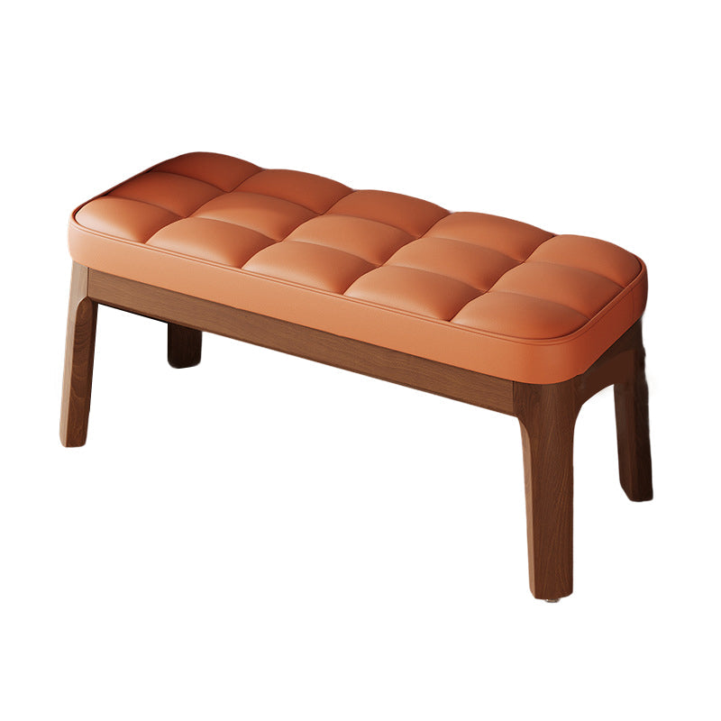 Contemporary Scandinavian PU Leather Shoe Bench in Solid Wood with Rectangular Grid Upholstery for Entryway & Living Room