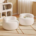 Modern Minimalist Solid Wood Round Stool with Curved Backrest and Sherpa Fabric — Low-Profile Living Room Seat