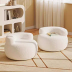 Modern Minimalist Solid Wood Round Stool with Curved Backrest and Sherpa Fabric — Low-Profile Living Room Seat