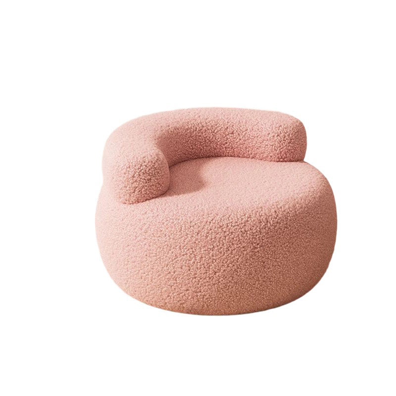 Modern Minimalist Solid Wood Round Stool with Curved Backrest and Sherpa Fabric — Low-Profile Living Room Seat