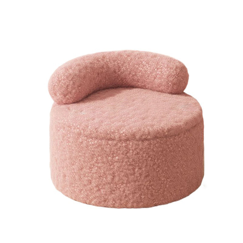Modern Minimalist Solid Wood Round Stool with Curved Backrest and Sherpa Fabric — Low-Profile Living Room Seat