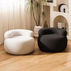 Modern Minimalist Solid Wood Round Stool with Curved Backrest and Sherpa Fabric — Low-Profile Living Room Seat