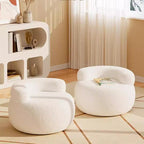 Modern Minimalist Solid Wood Round Stool with Curved Backrest and Sherpa Fabric — Low-Profile Living Room Seat