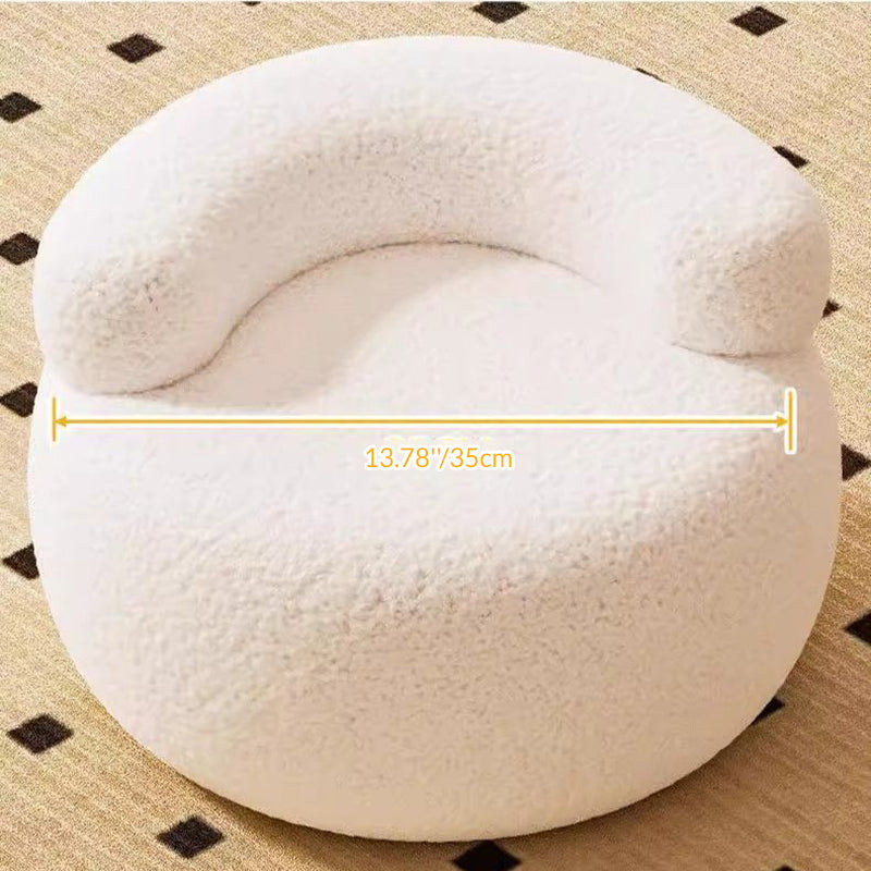 Modern Minimalist Solid Wood Round Stool with Curved Backrest and Sherpa Fabric — Low-Profile Living Room Seat