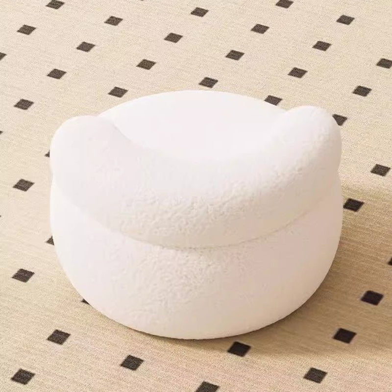 Modern Minimalist Solid Wood Round Stool with Curved Backrest and Sherpa Fabric — Low-Profile Living Room Seat