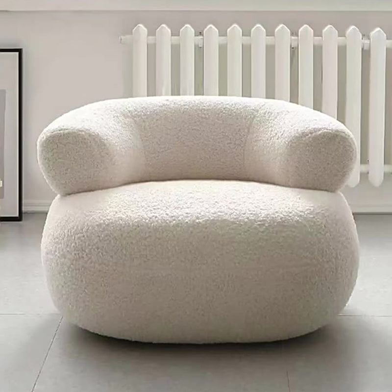 Modern Minimalist Solid Wood Round Stool with Curved Backrest and Sherpa Fabric — Low-Profile Living Room Seat