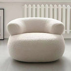 Modern Minimalist Solid Wood Round Stool with Curved Backrest and Sherpa Fabric — Low-Profile Living Room Seat