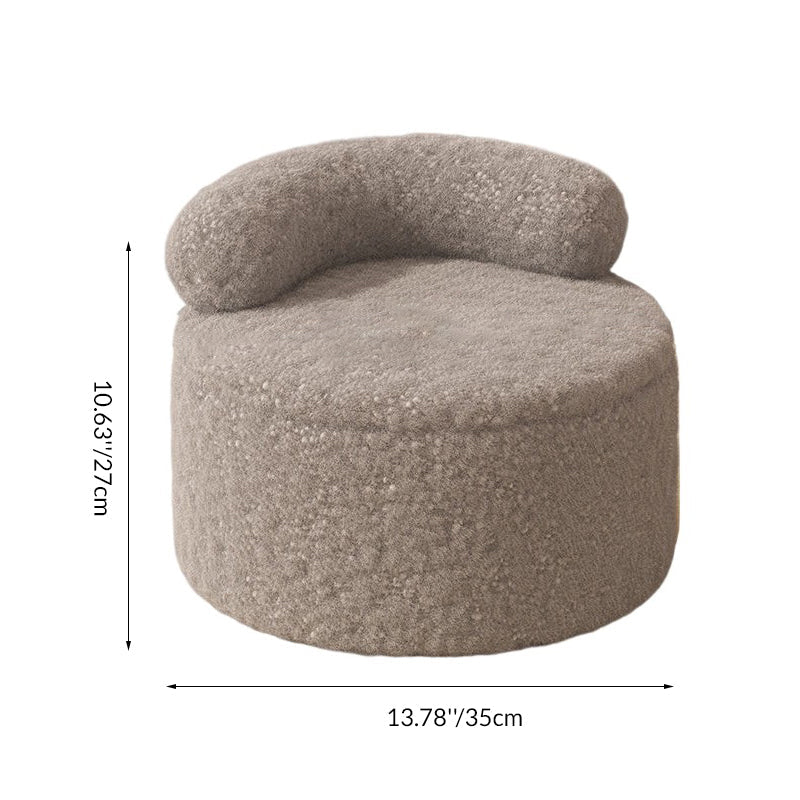 Modern Minimalist Solid Wood Round Stool with Curved Backrest and Sherpa Fabric — Low-Profile Living Room Seat