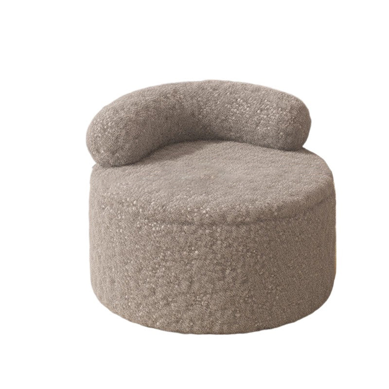 Modern Minimalist Solid Wood Round Stool with Curved Backrest and Sherpa Fabric — Low-Profile Living Room Seat