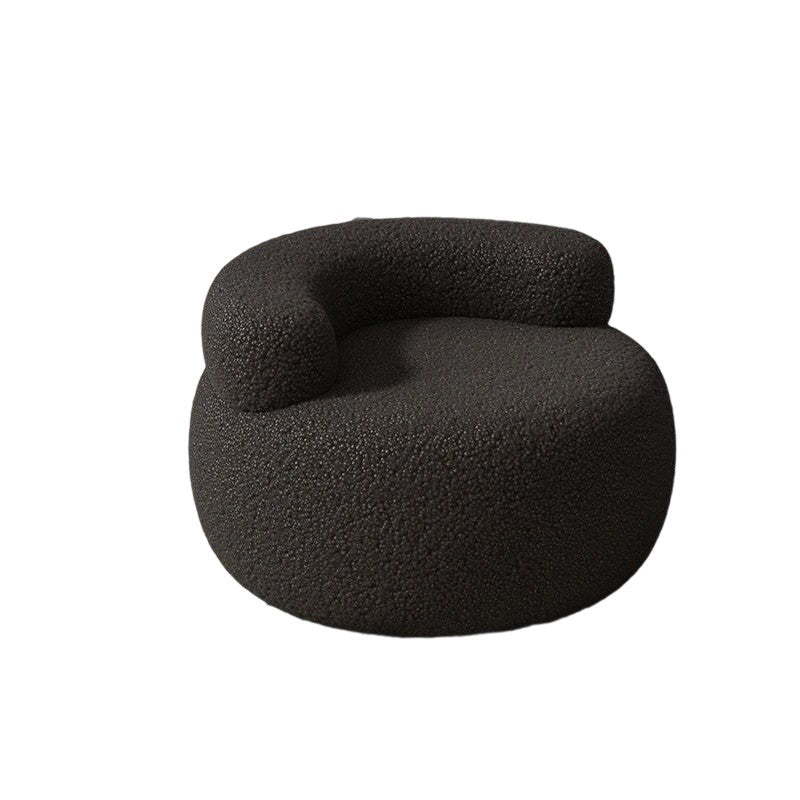 Modern Minimalist Solid Wood Round Stool with Curved Backrest and Sherpa Fabric — Low-Profile Living Room Seat