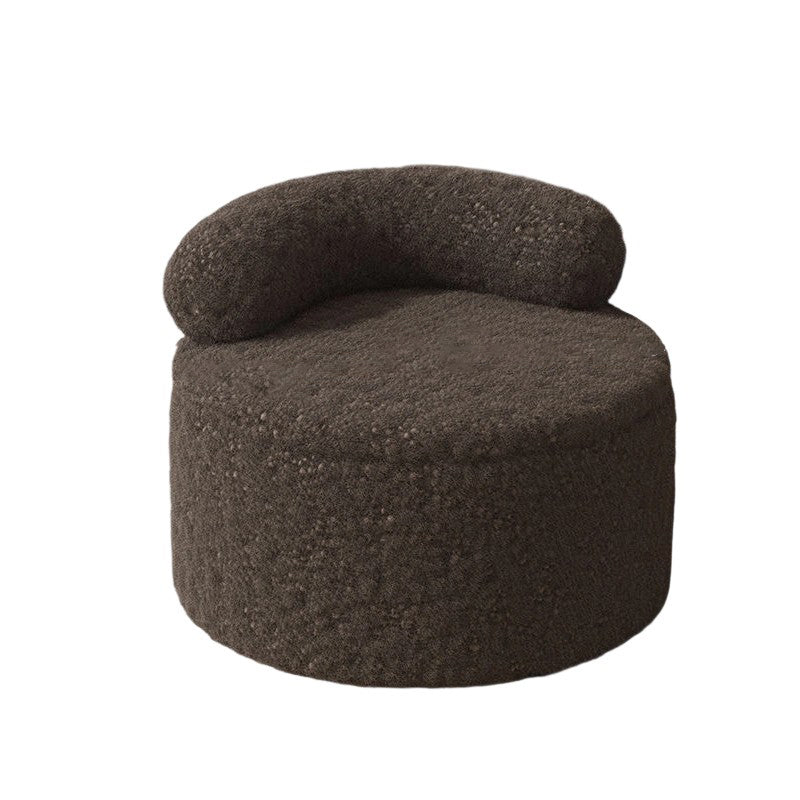 Modern Minimalist Solid Wood Round Stool with Curved Backrest and Sherpa Fabric — Low-Profile Living Room Seat