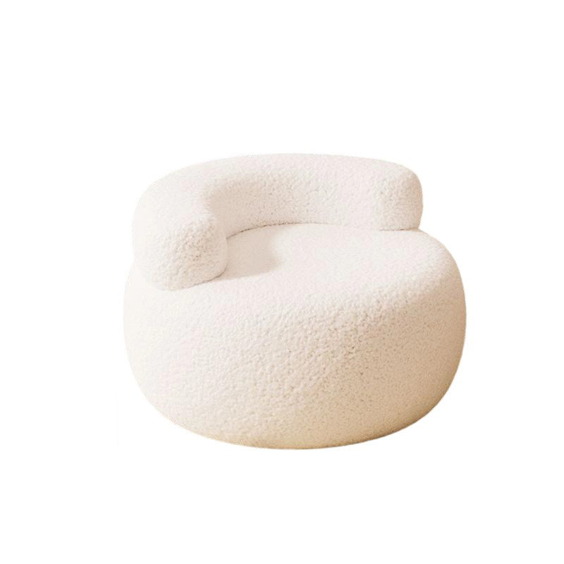 Modern Minimalist Solid Wood Round Stool with Curved Backrest and Sherpa Fabric — Low-Profile Living Room Seat