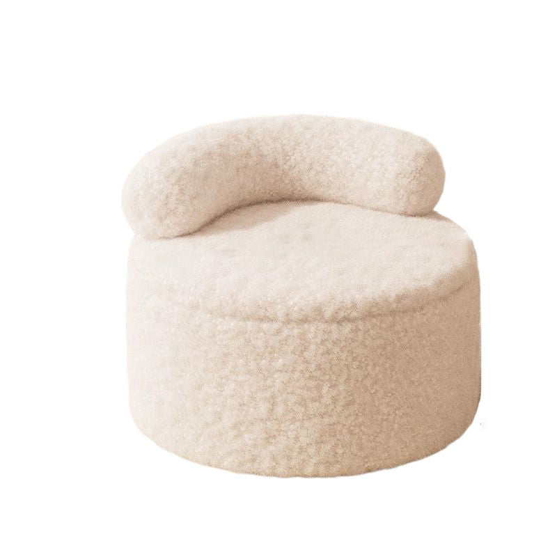 Modern Minimalist Solid Wood Round Stool with Curved Backrest and Sherpa Fabric — Low-Profile Living Room Seat
