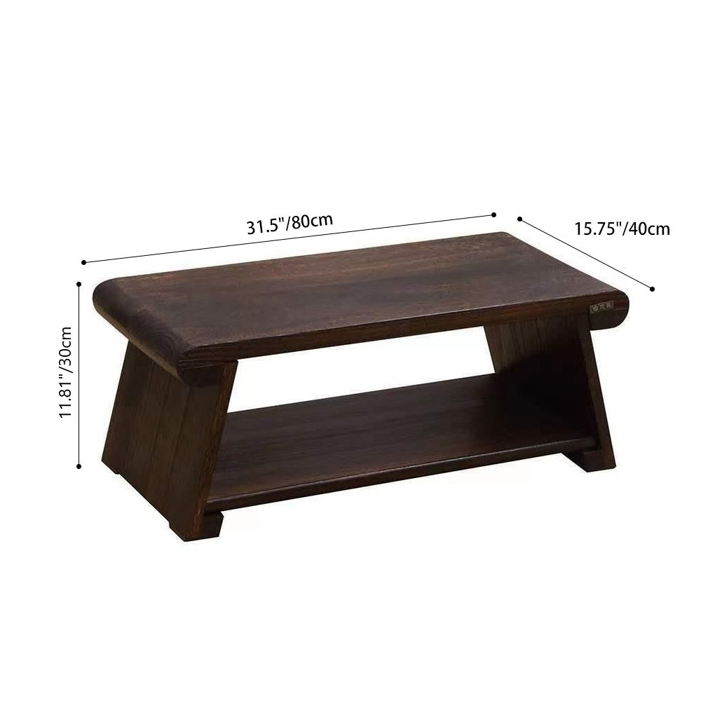 Mesa de centro tradicional japonesa de madera maciza plegable, rectangular redondeada, de 2 niveles para sala de estar