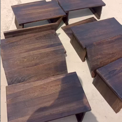 Mesa de centro tradicional japonesa de madera maciza plegable, rectangular redondeada, de 2 niveles para sala de estar