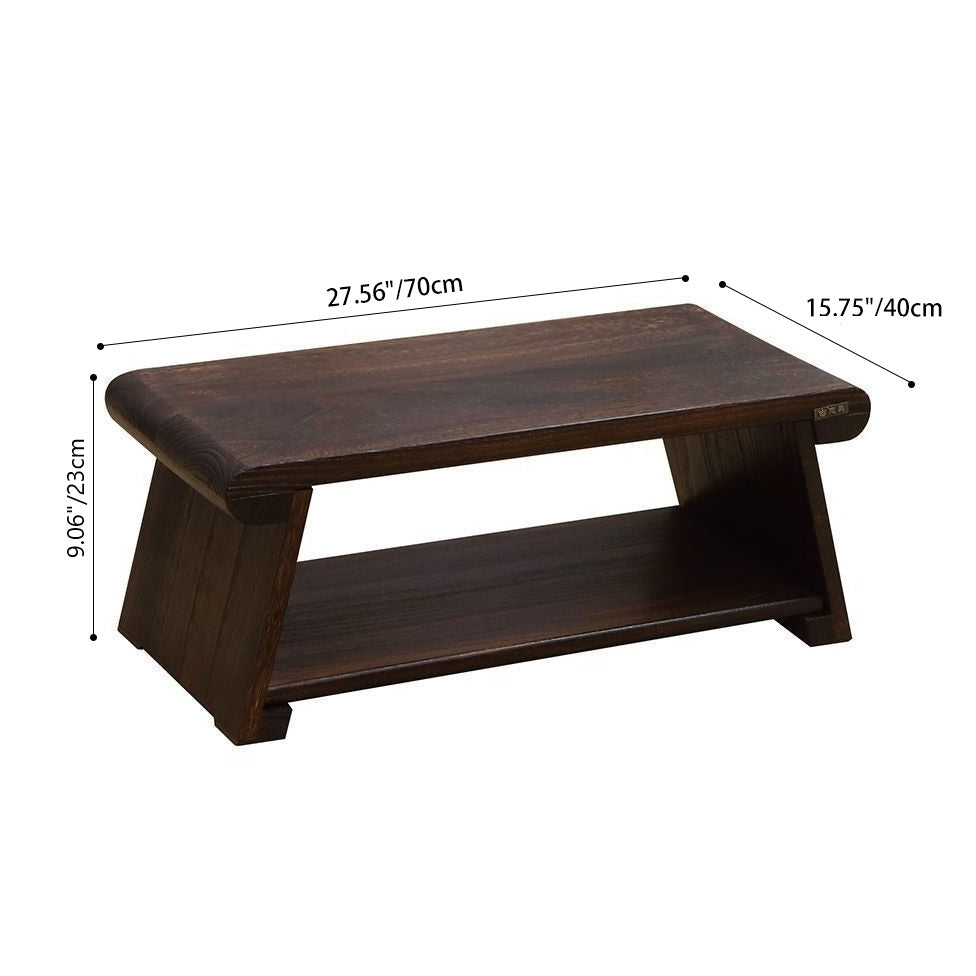 Mesa de centro tradicional japonesa de madera maciza plegable, rectangular redondeada, de 2 niveles para sala de estar